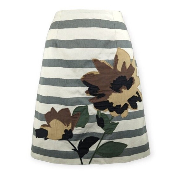Boden Dresses & Skirts - BODEN striped Mini Skirt Gray White Floral Applique Embroidered Pencil US 4 UK 8